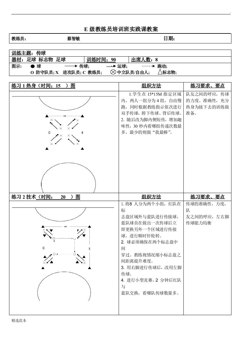 学员实践课教案(E级)(传球)