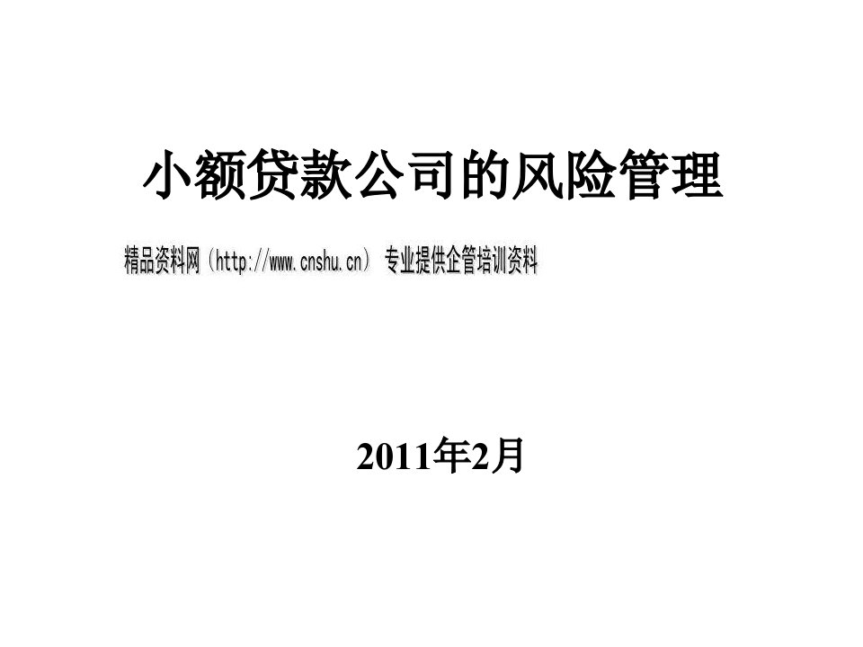 小额贷款公司的风险管理培训讲义