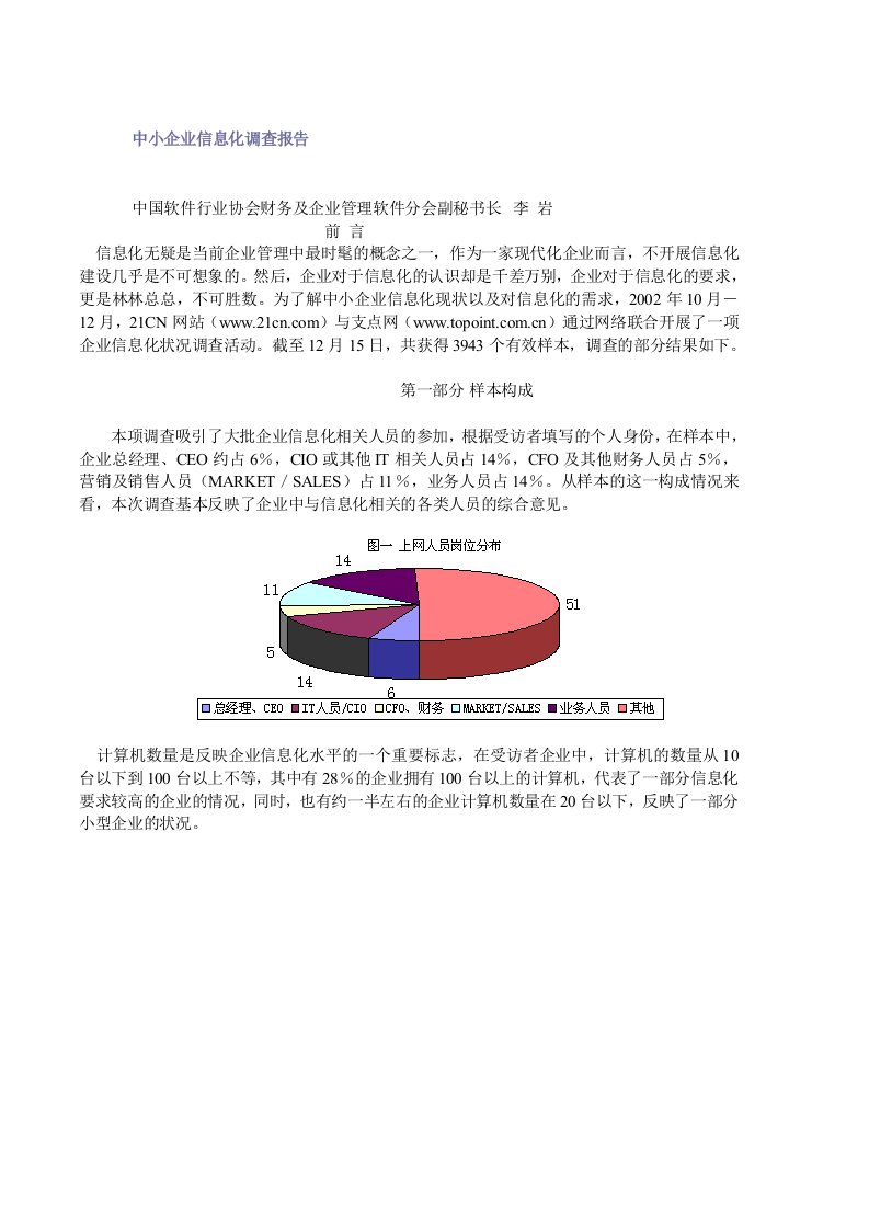 中小企业信息化市场调查报告