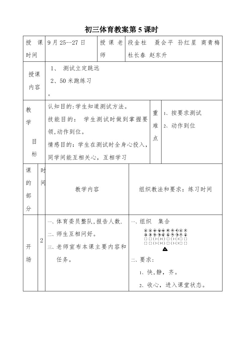 初三体育教案第5课时