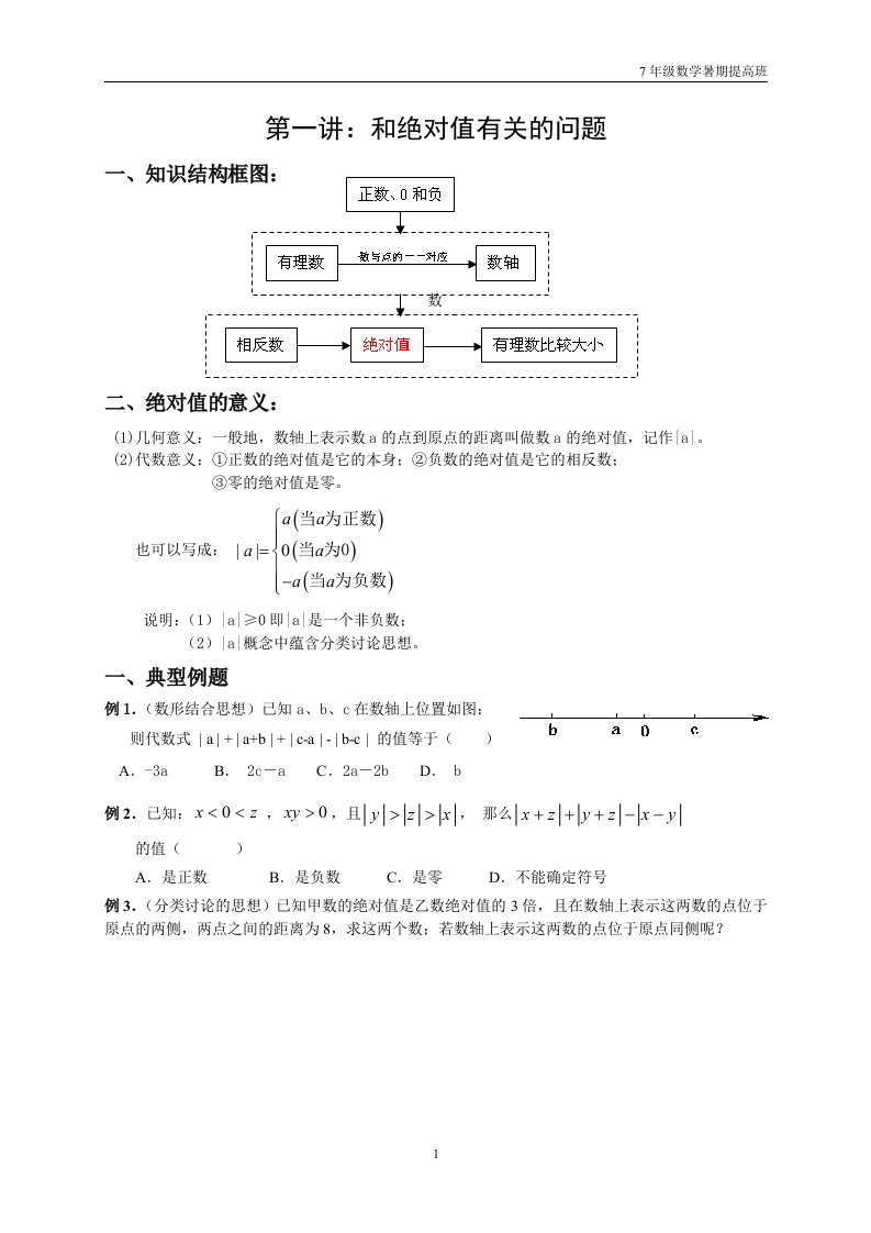 7年级暑期数学特训班讲义(苏科版)