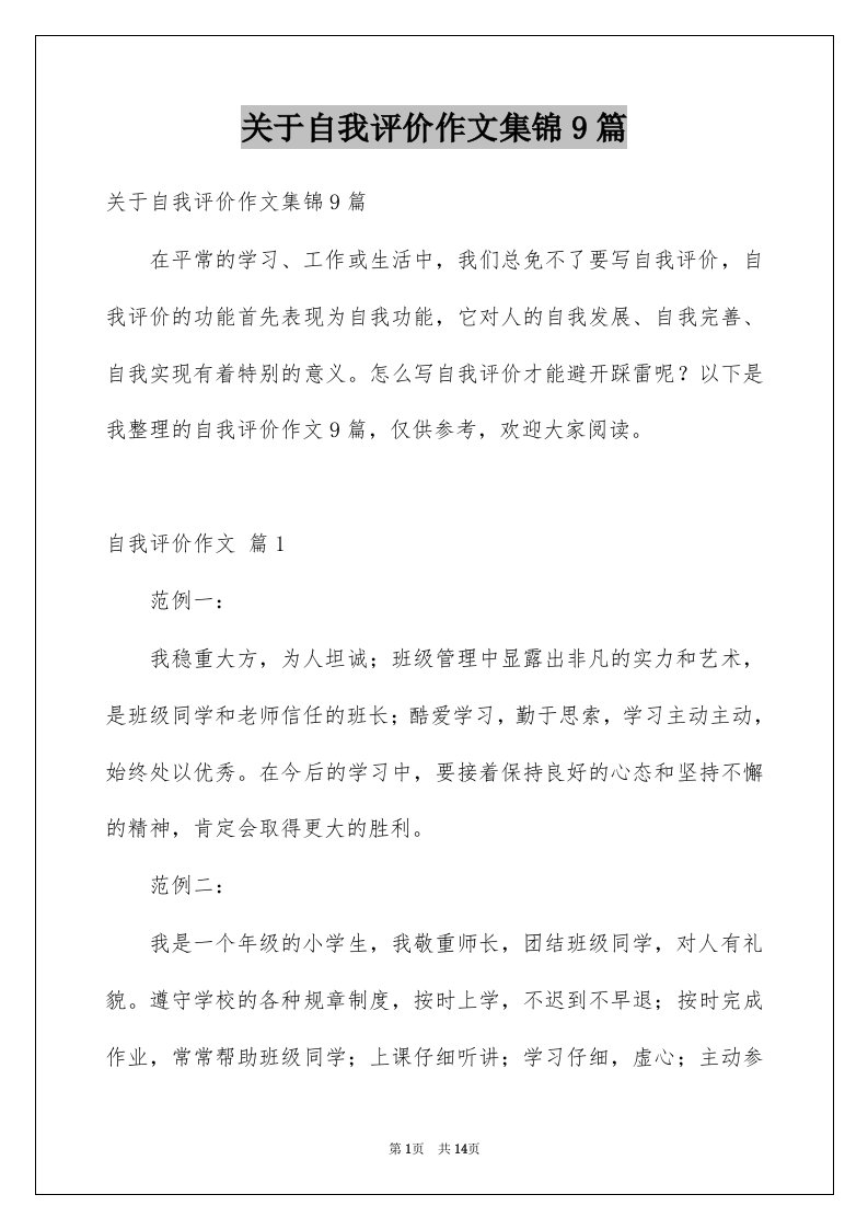 关于自我评价作文集锦9篇例文