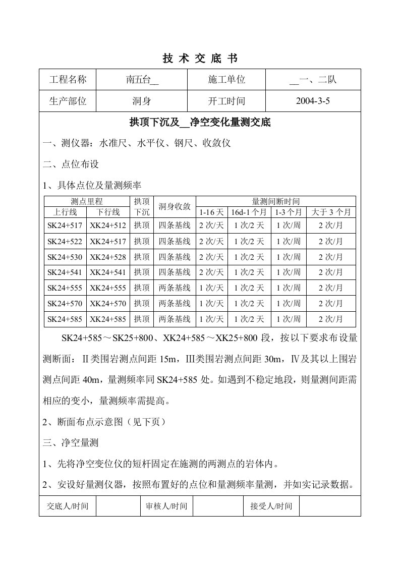 隧道监控量测交底书