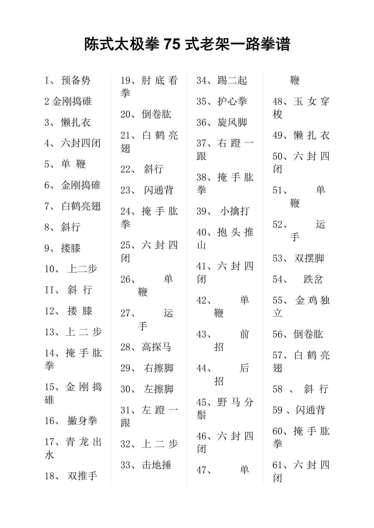 (完整版)陈式太极拳75式老架一路拳谱