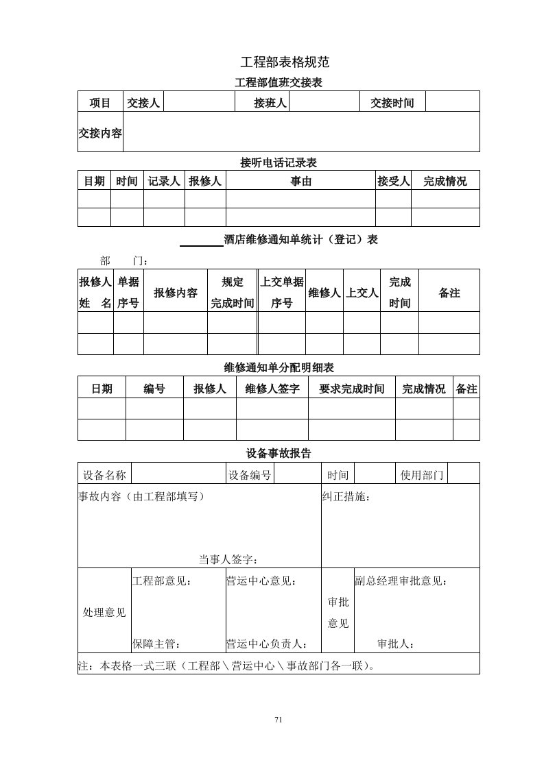 工程部表格规范