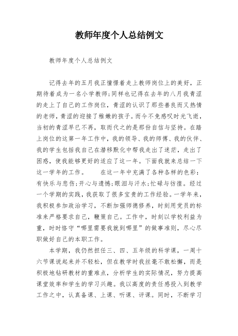 教师年度个人总结例文