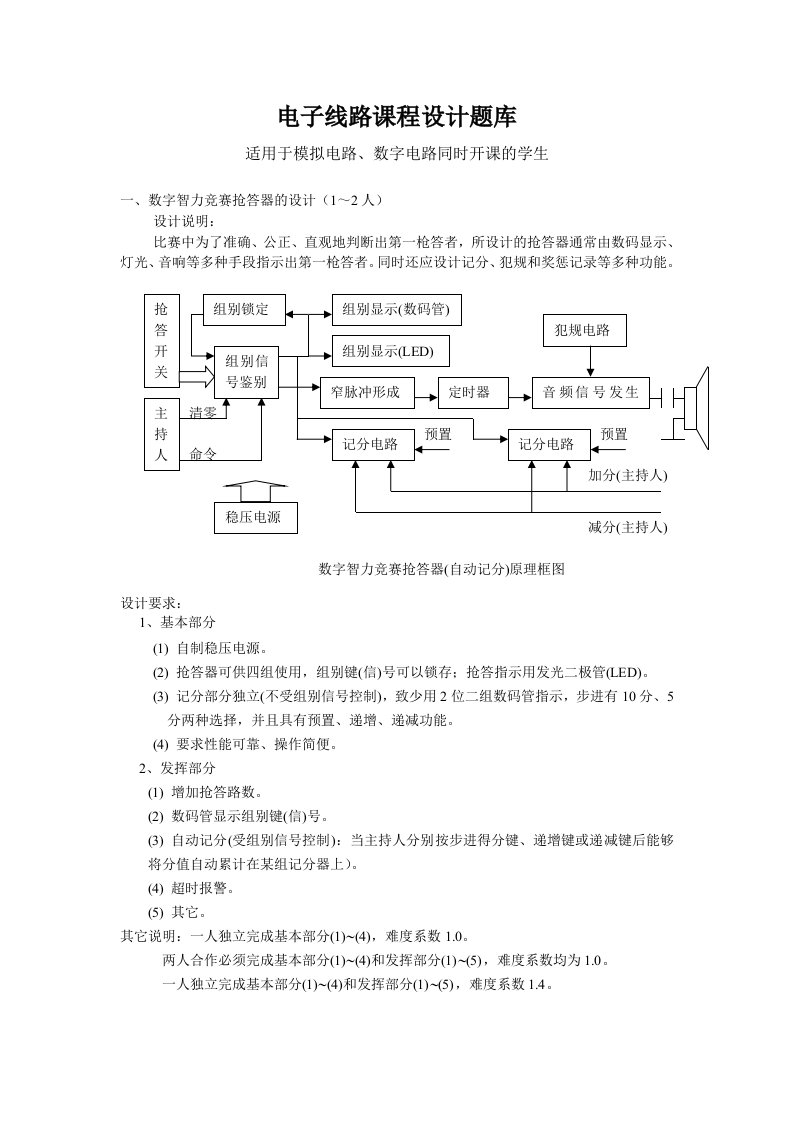 电子行业-电子线路课程设计题库