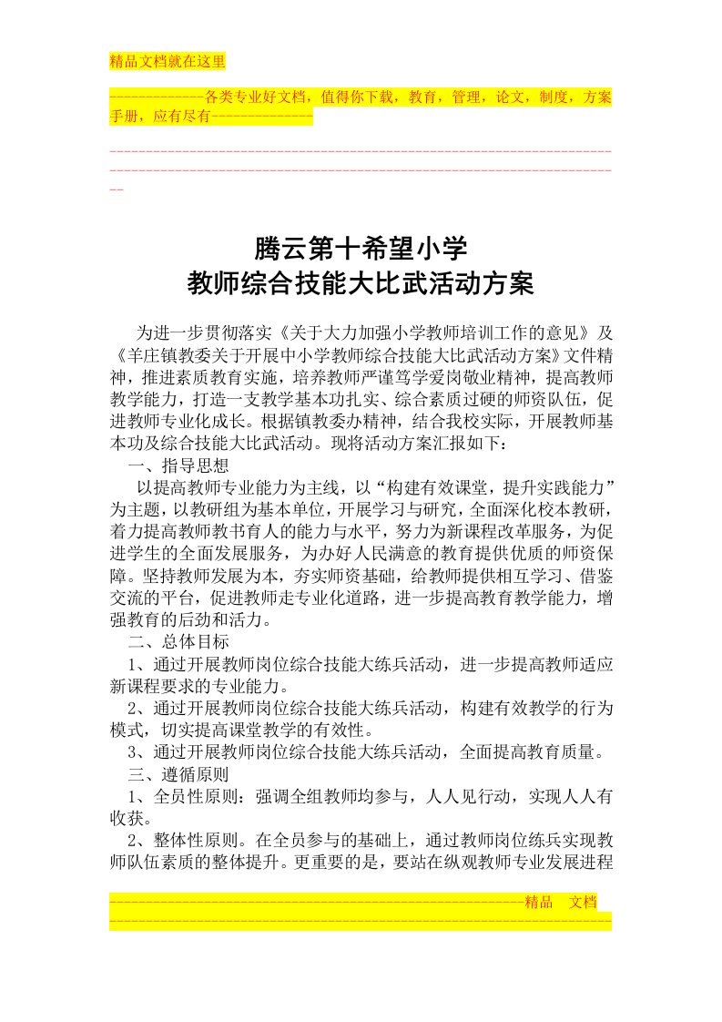 希望小学教师综合技能大比武活动方案