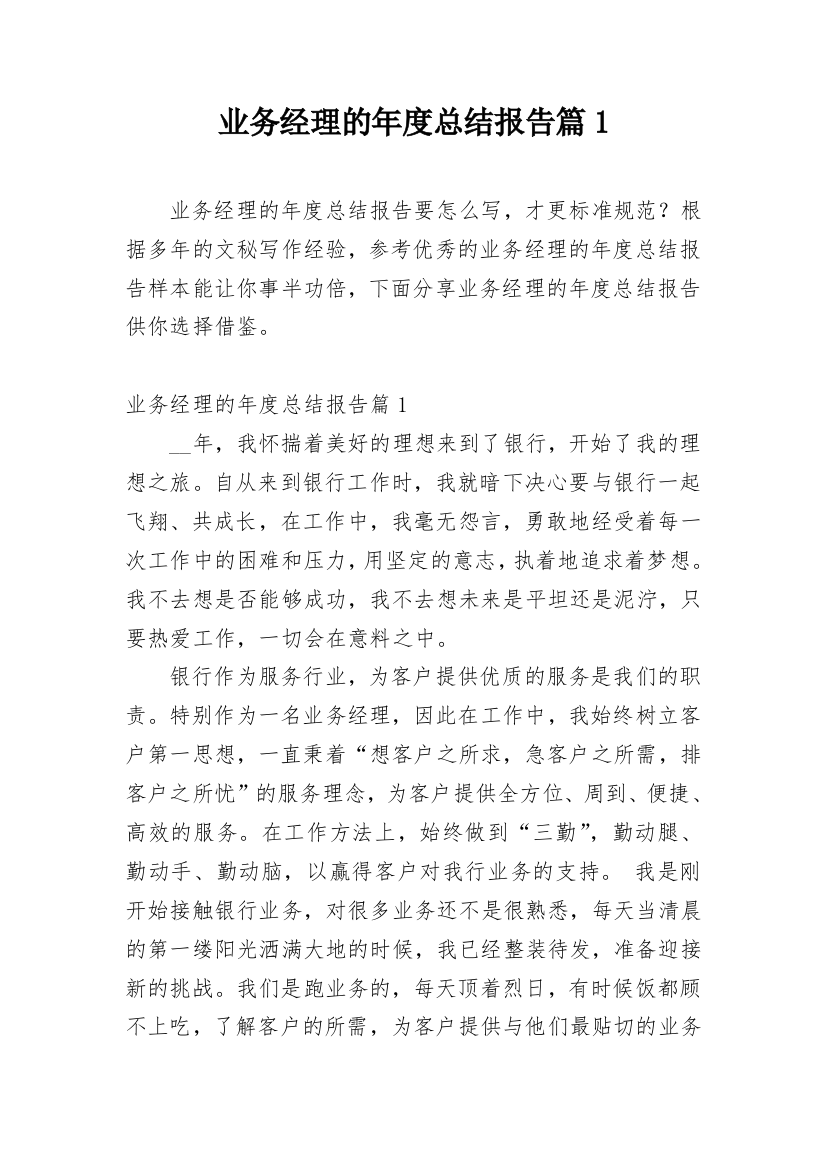 业务经理的年度总结报告篇1