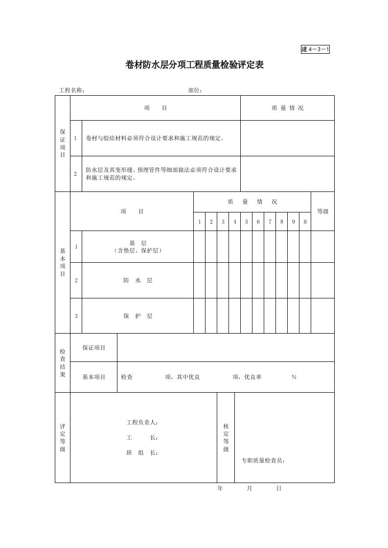 建筑工程-建431卷材防水层分项工程质量检验评定表