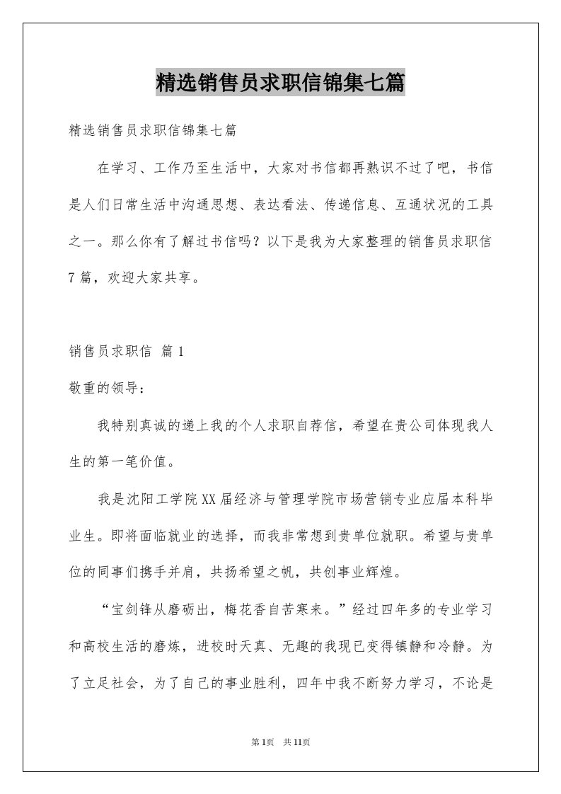 销售员求职信锦集七篇