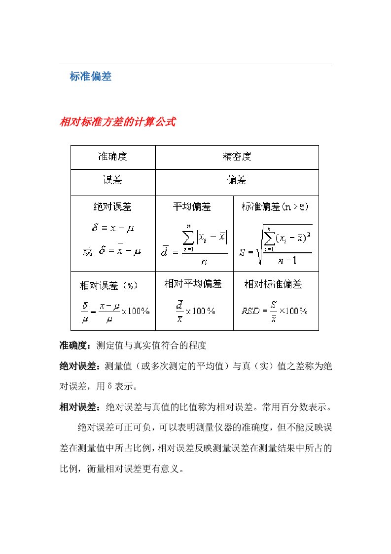 标准偏差与相对标准偏差公式(汇编版)