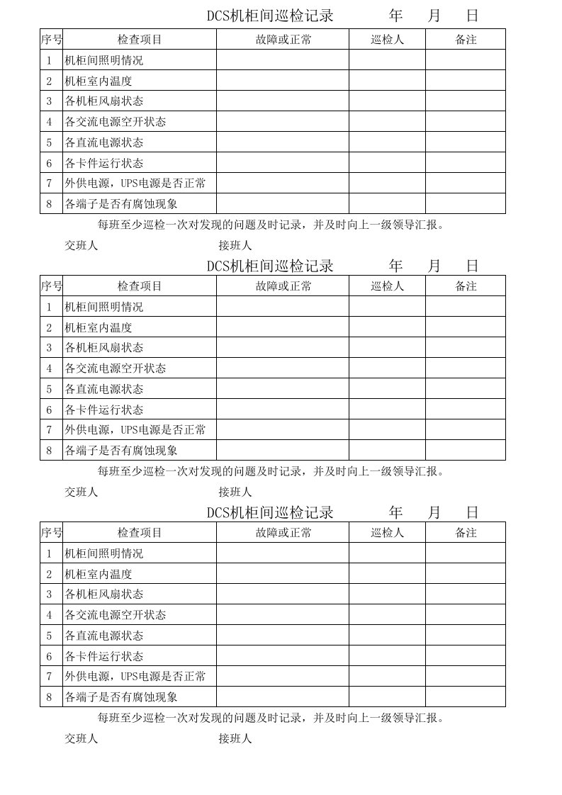 DCS机柜间巡检记录