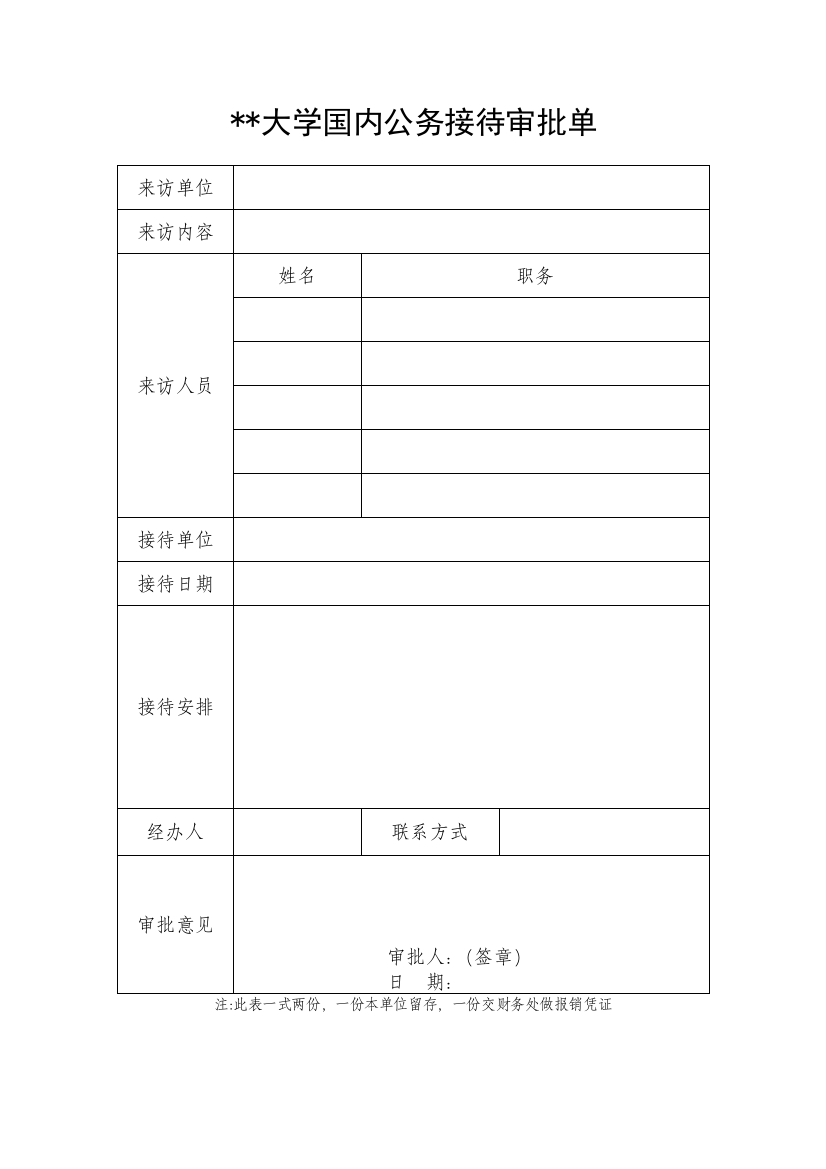 大学国内公务接待审批单