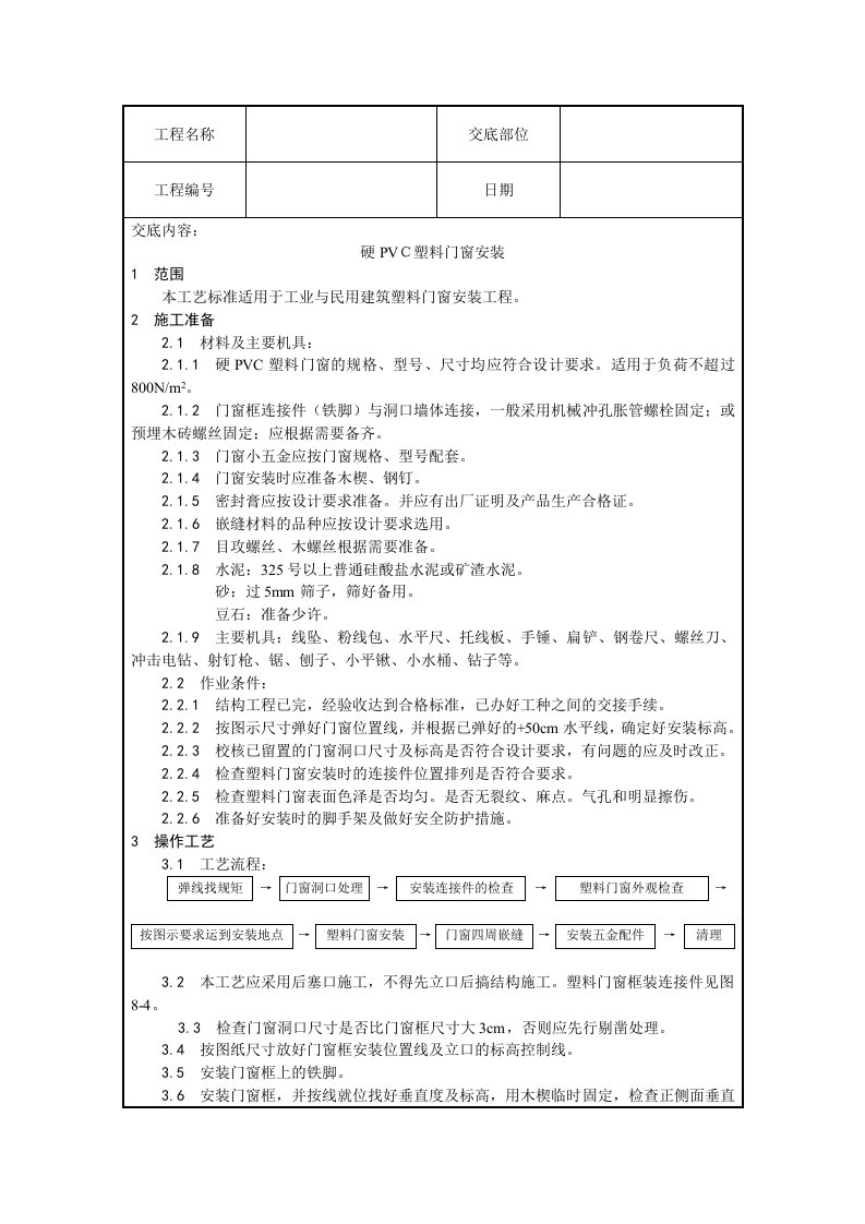 硬PVC塑料门窗安装技术交底