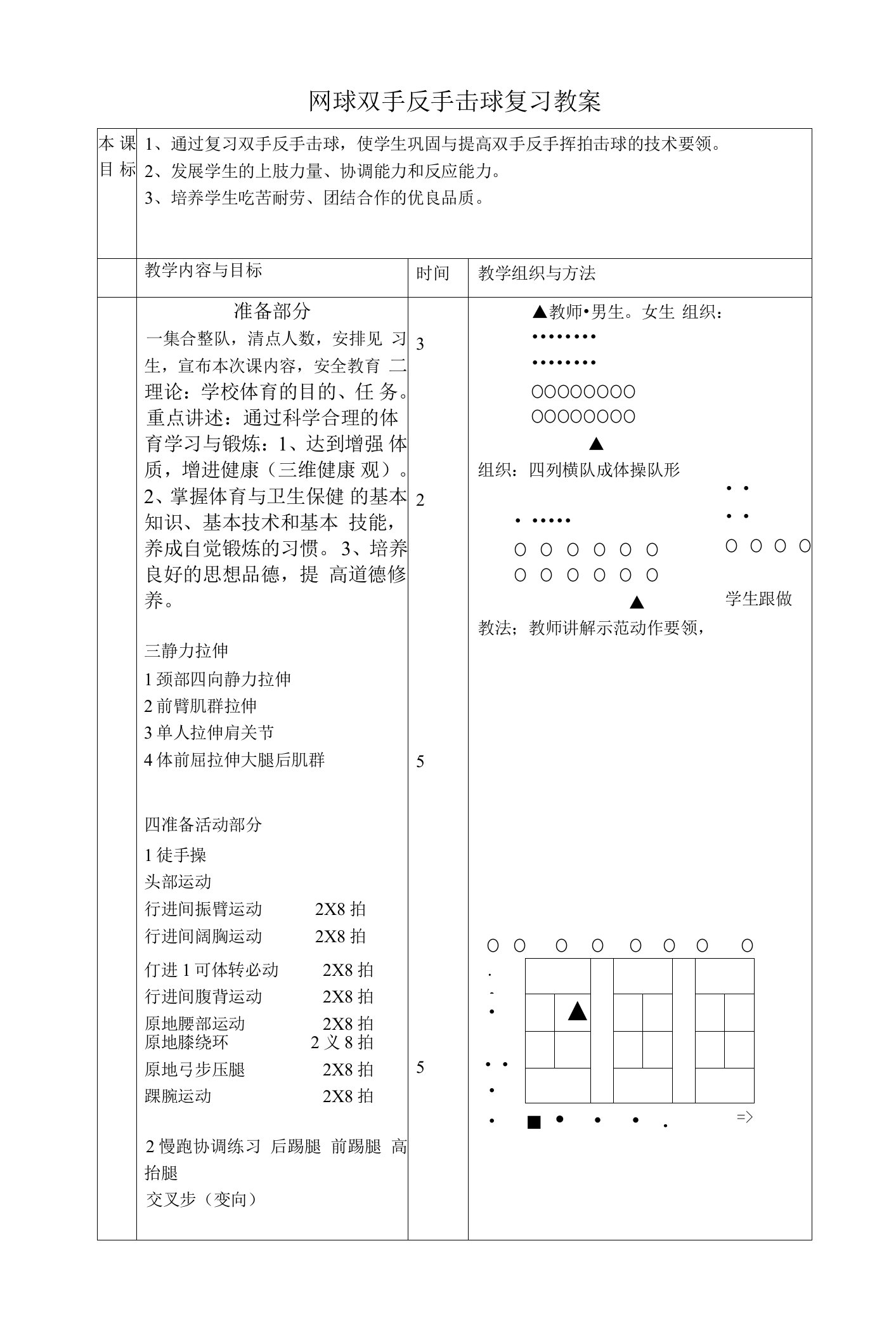 网球双手反手击球复习教案