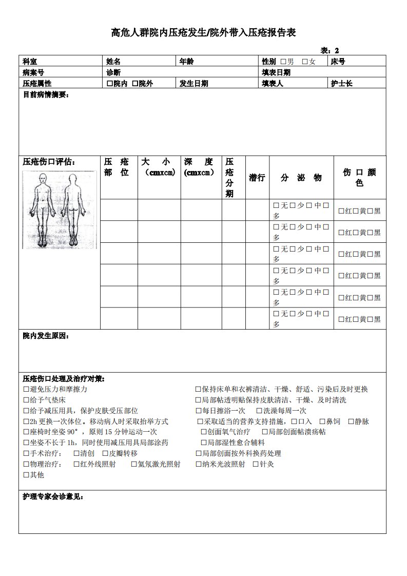 压疮评估报告／护理记录表【范本模板】