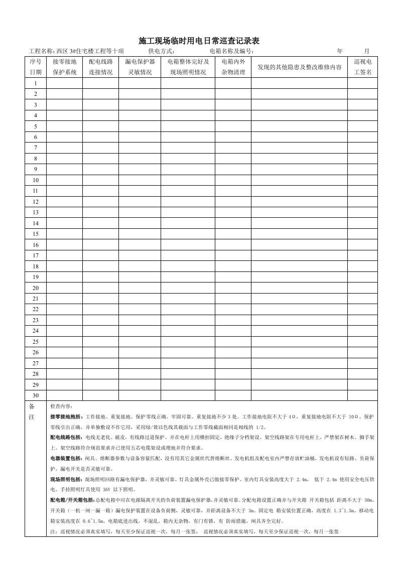 临时用电日巡查记录表