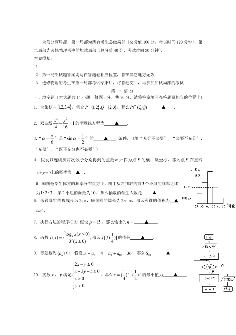 江苏省连云港市赣榆实验外国语学校高三数学测试题苏教版