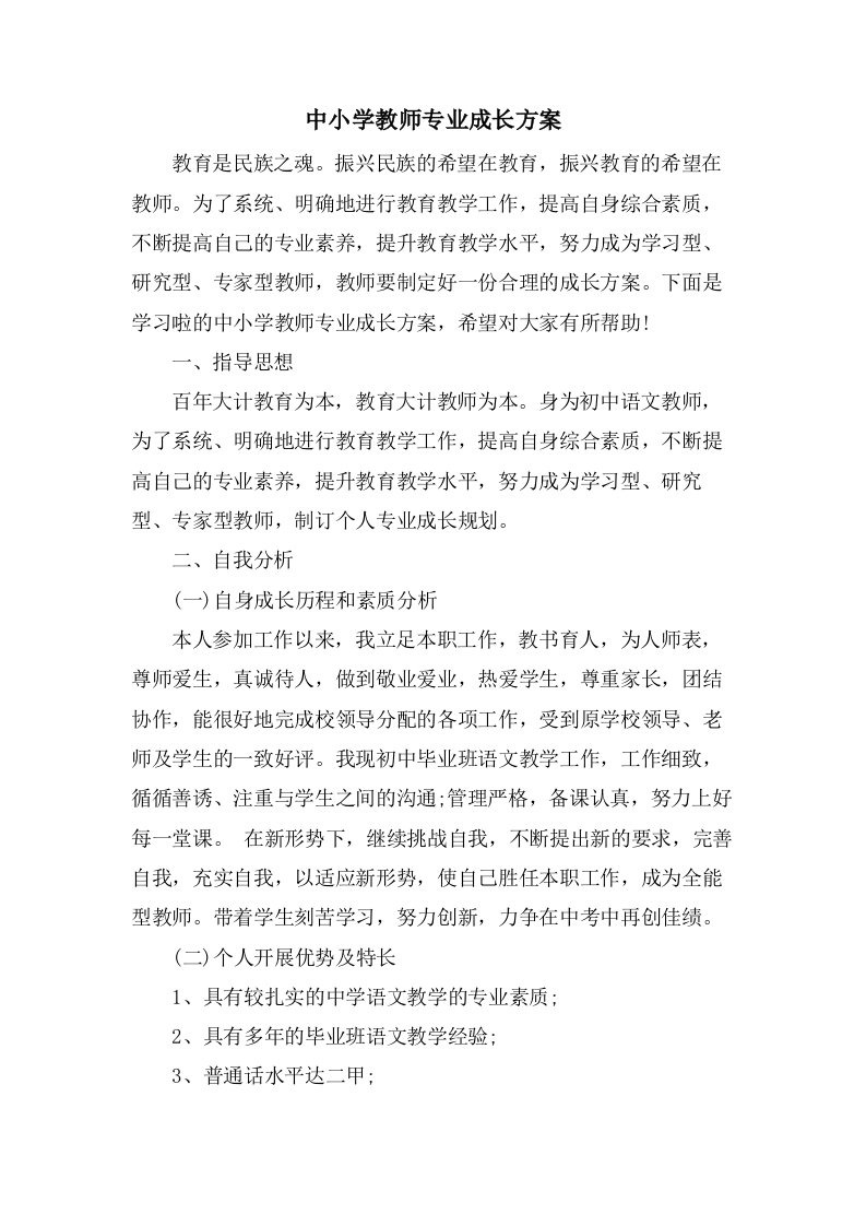 中小学教师专业成长计划