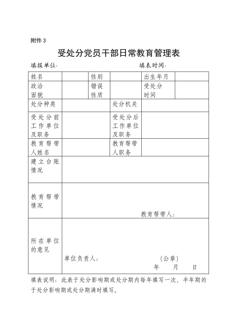 受处分人员回访教育情况登记表