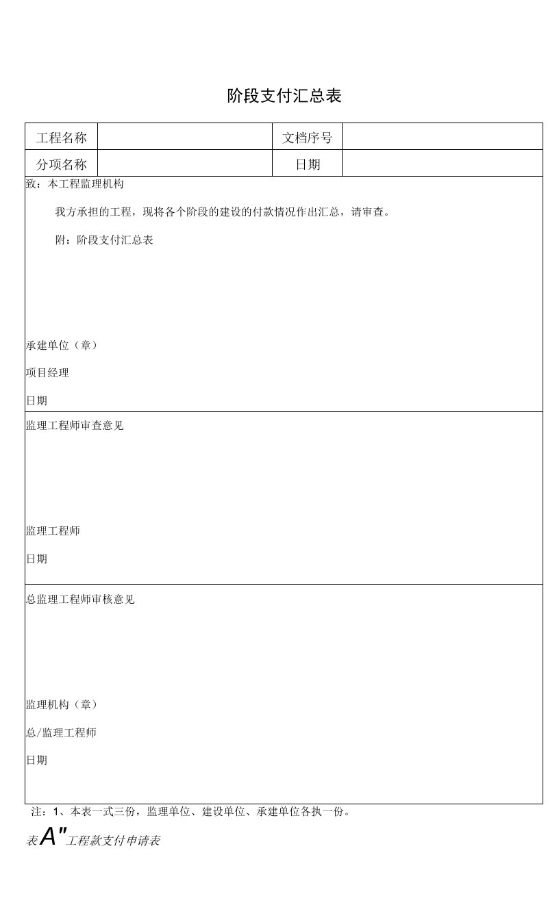 工程阶段支付汇总表