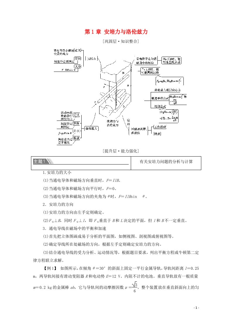 2020_2021学年新教材高中物理第1章安培力与洛伦兹力章末综合提升学案鲁科版选择性必修2