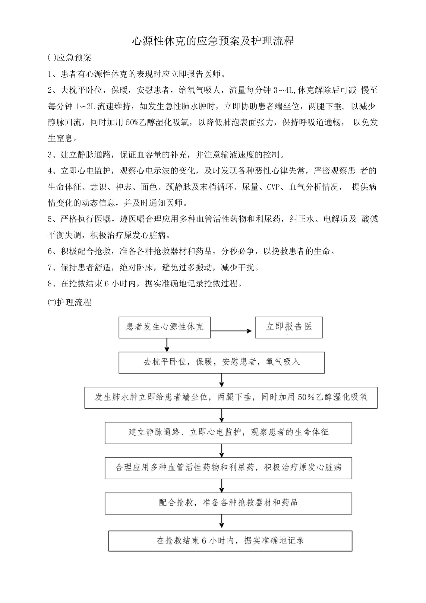 心源性休克的应急预案及护理流程