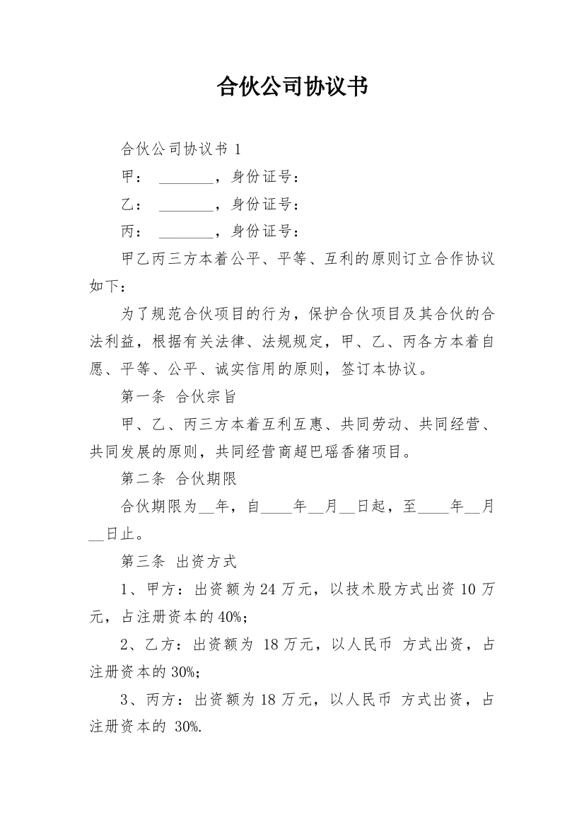 合伙公司协议书