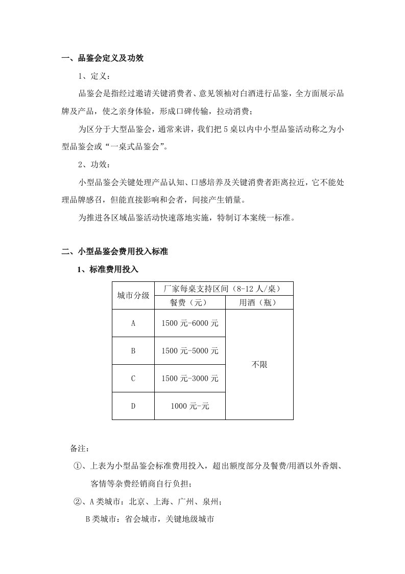 小型品鉴会作业规范样稿