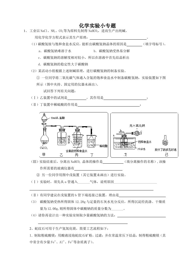 中学化学实验小专题