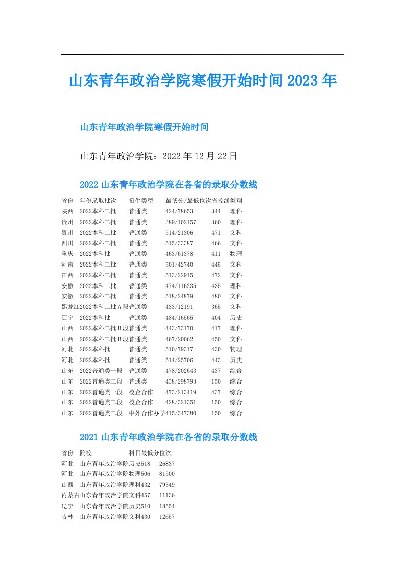 山东青年政治学院寒假开始时间