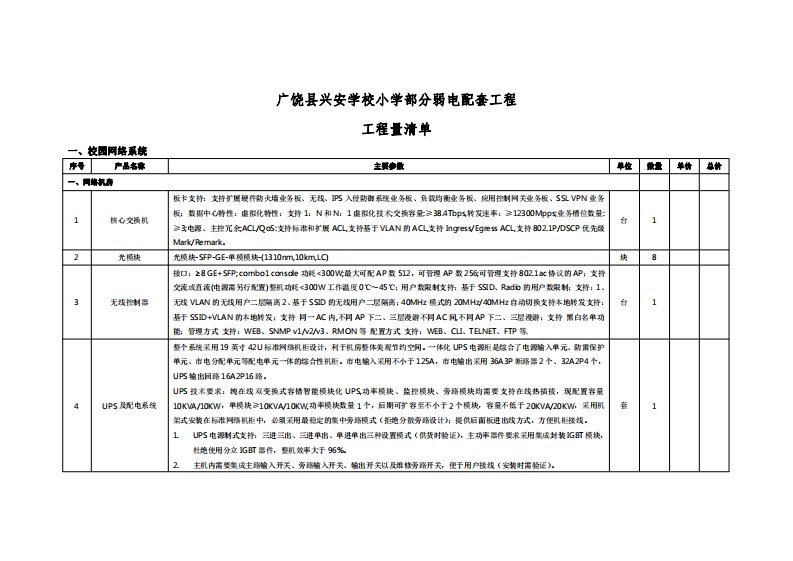 广饶县兴安学校小学部分弱电配套工程工程量清单