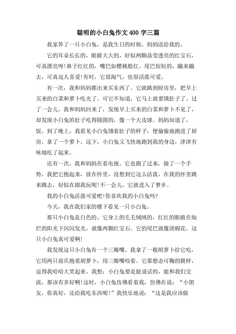 聪明的小白兔作文400字三篇