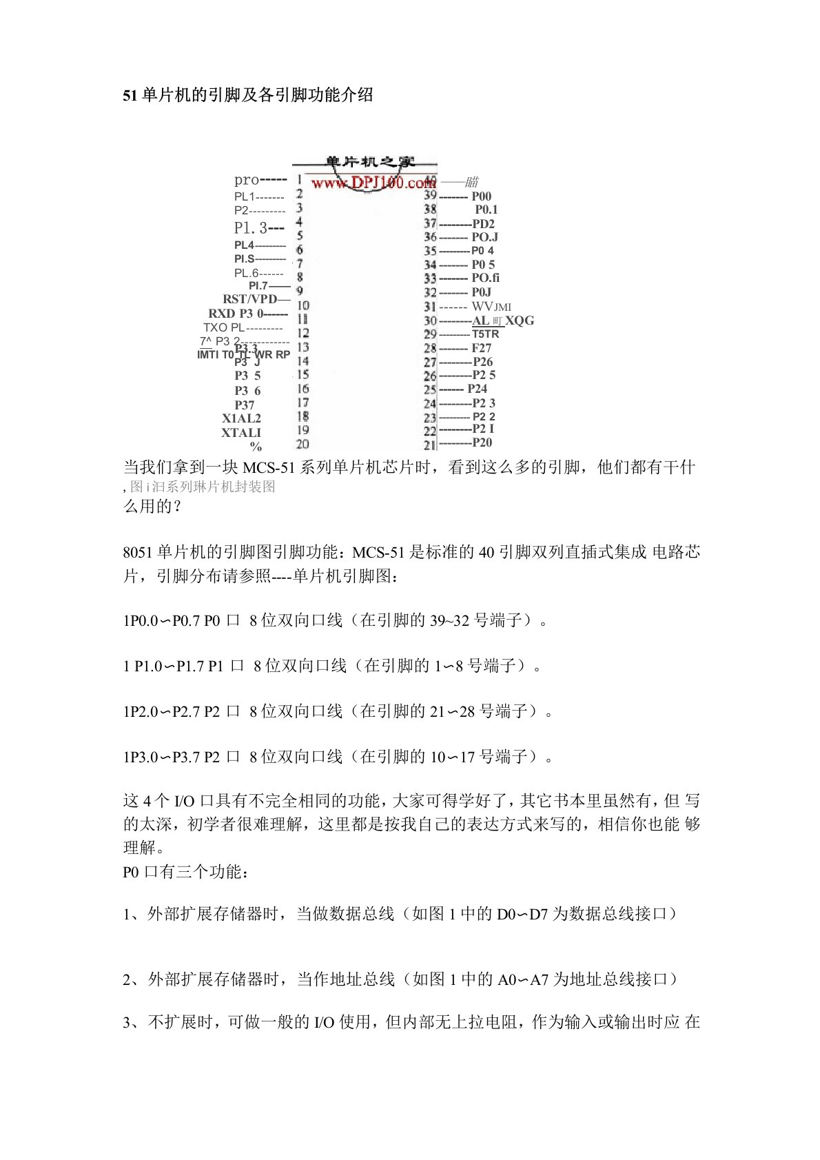 51单片机的引脚及各引脚功能介绍