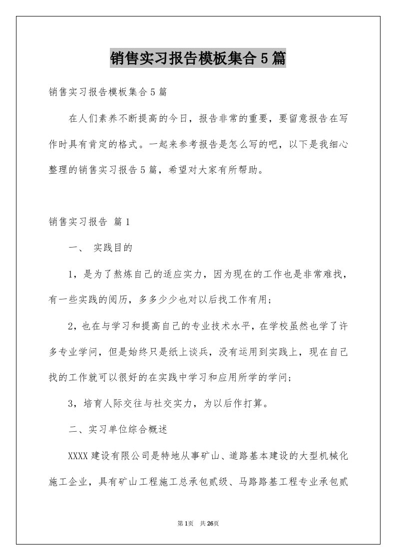 销售实习报告模板集合5篇