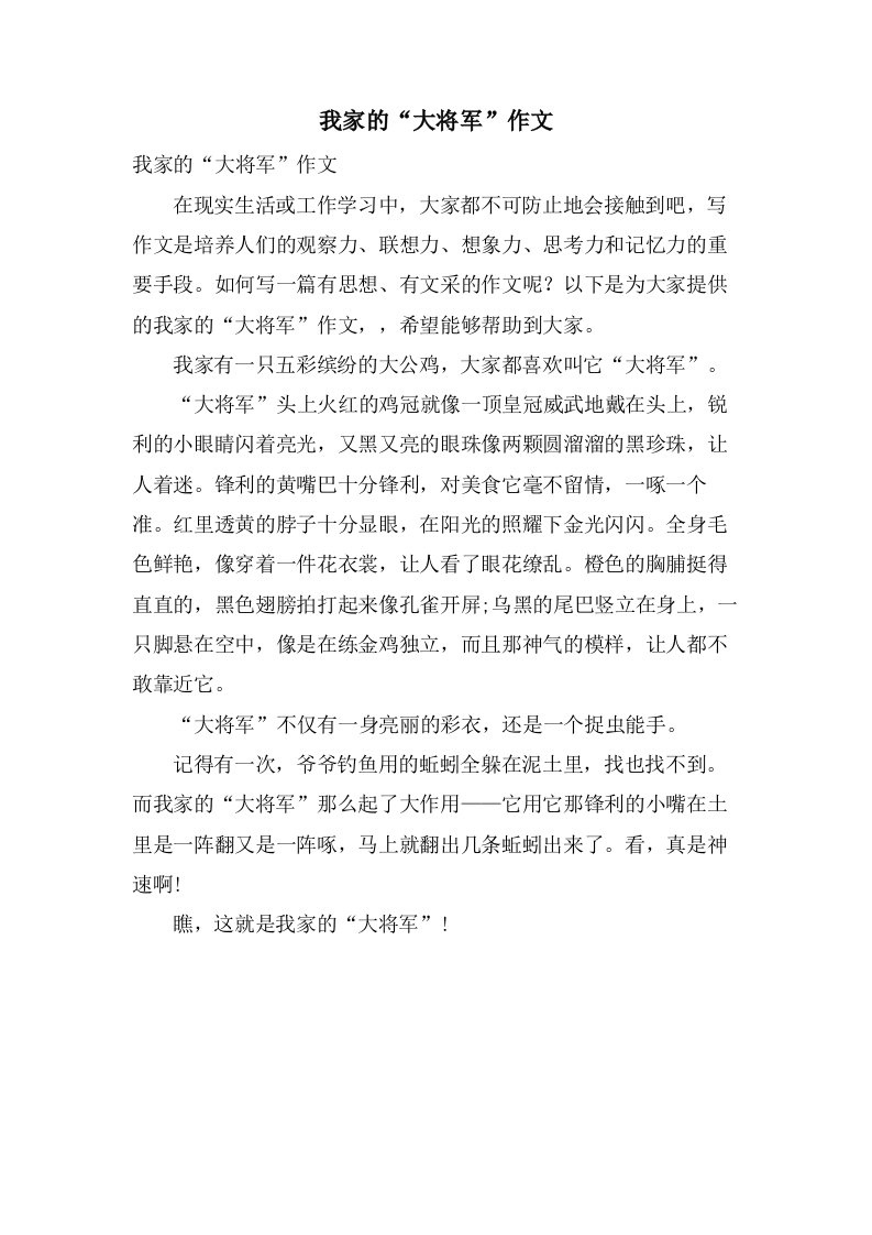 我家的“大将军”作文