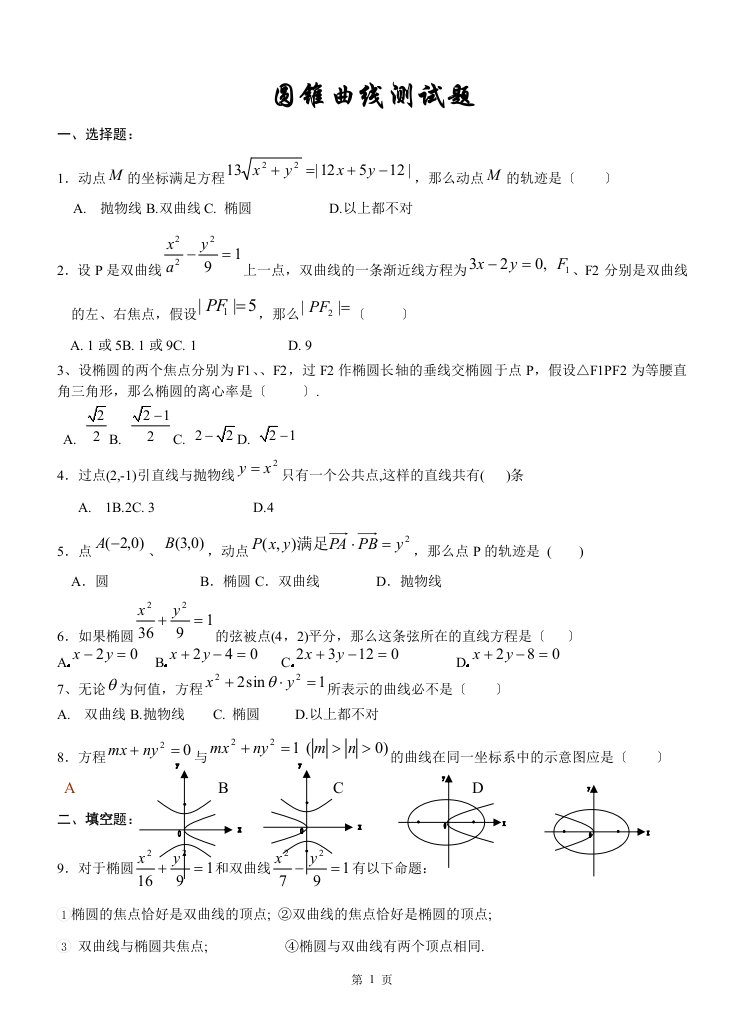 高二数学圆锥曲线测试题以及详细答案[1]