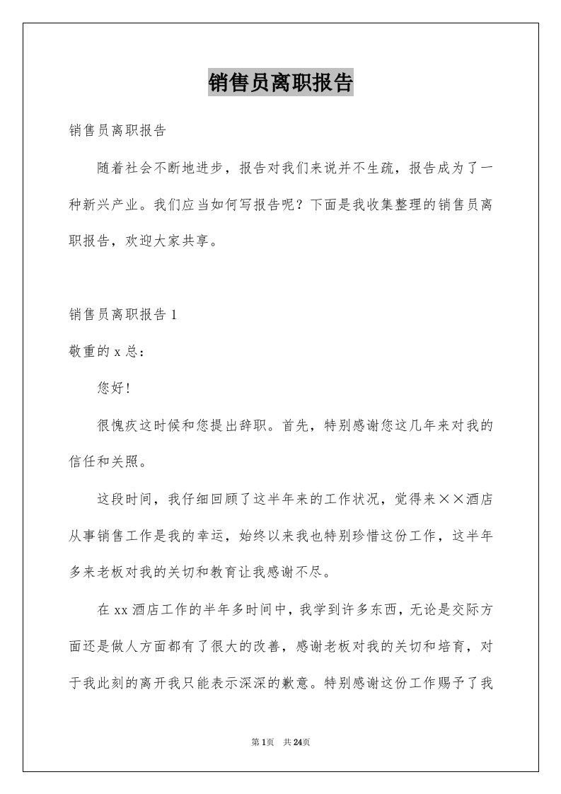 销售员离职报告例文