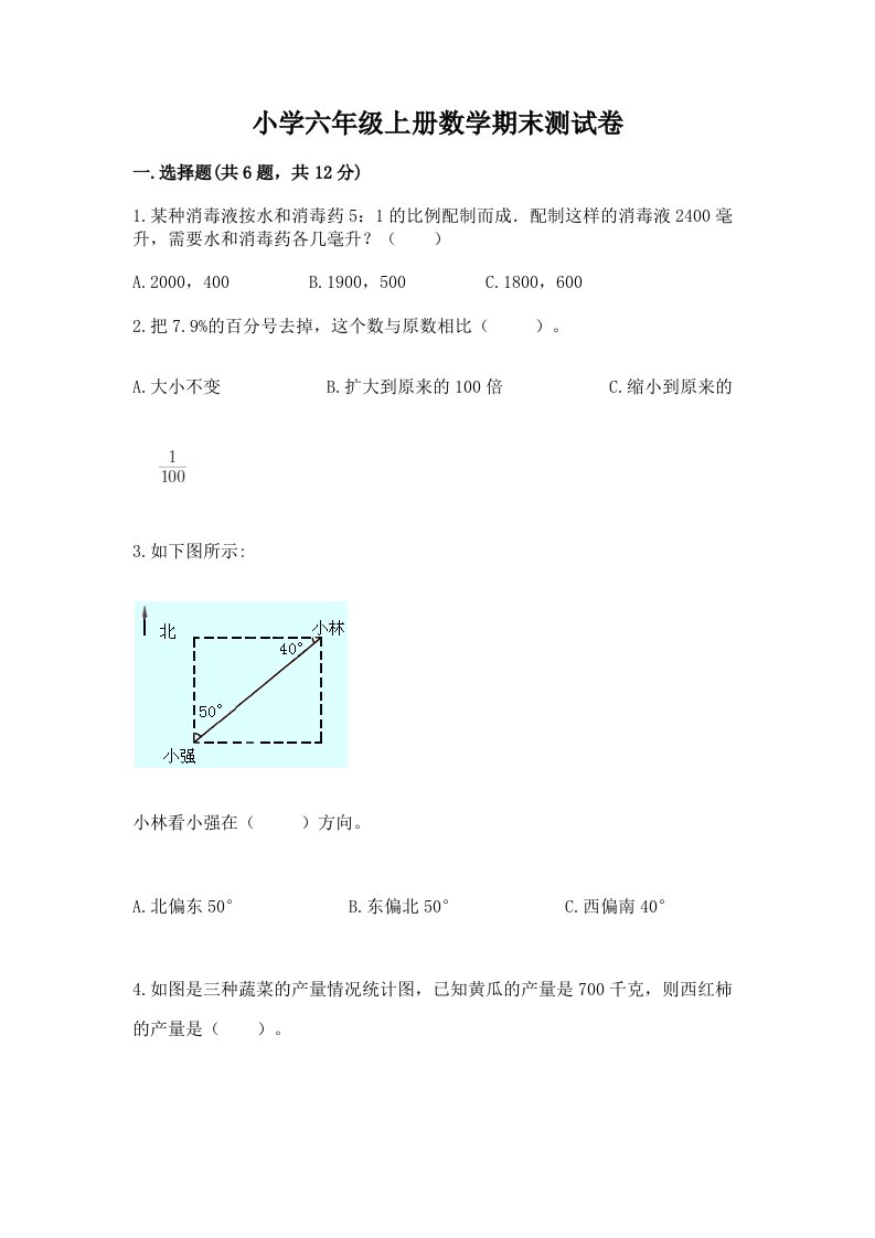 小学六年级上册数学期末测试卷含答案【综合题】2