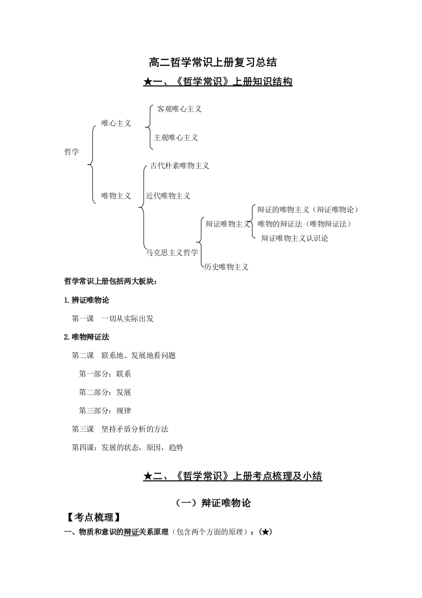 高二《哲学常识》上册复习总结（精品推荐！）