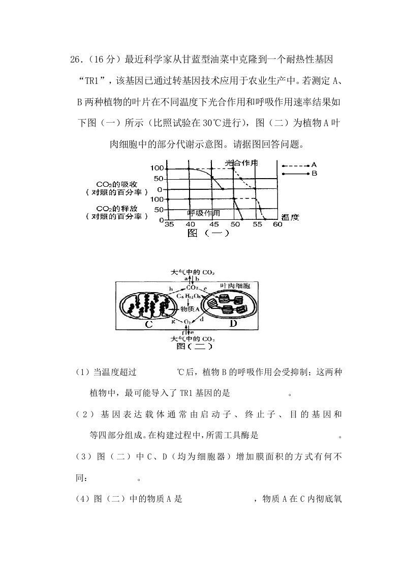 光合作用生物大题总结