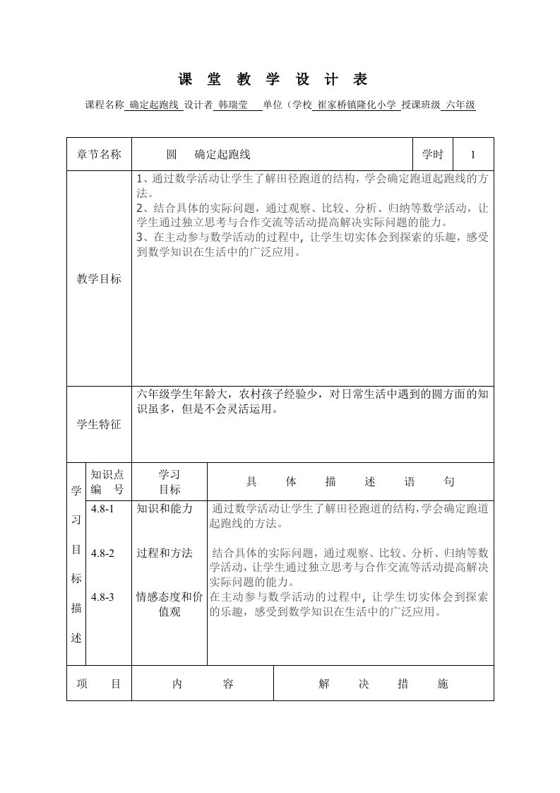 确定起跑线教学设计