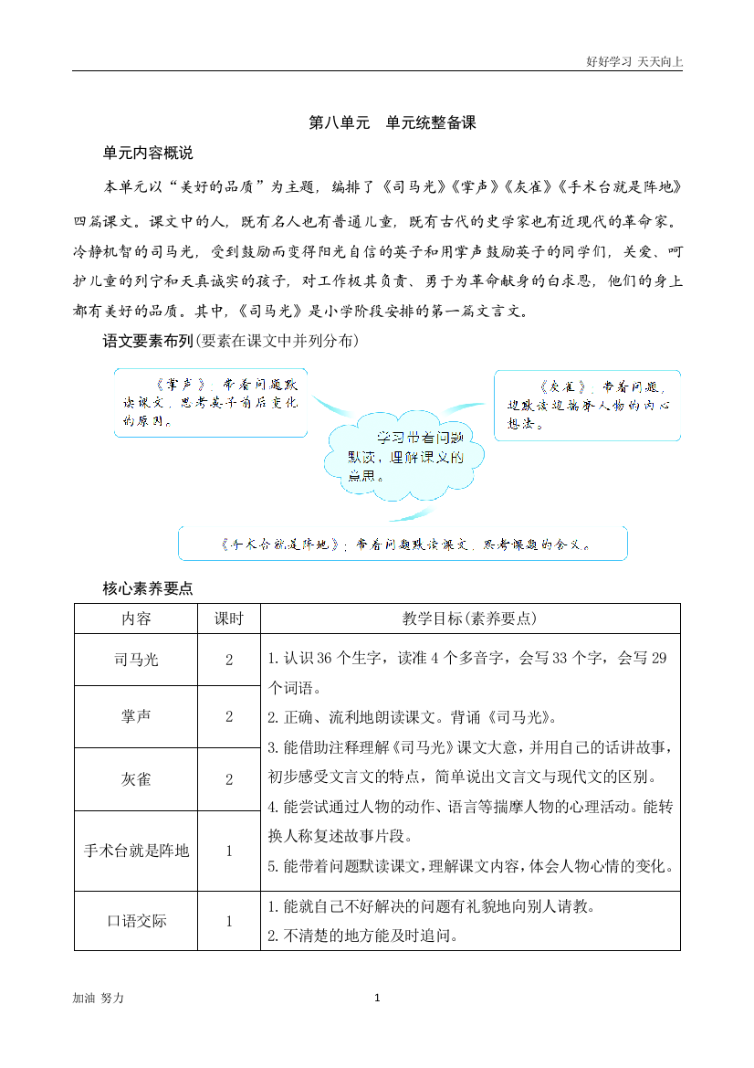 小学语文人教版三年级上册第八单元单元统整备课