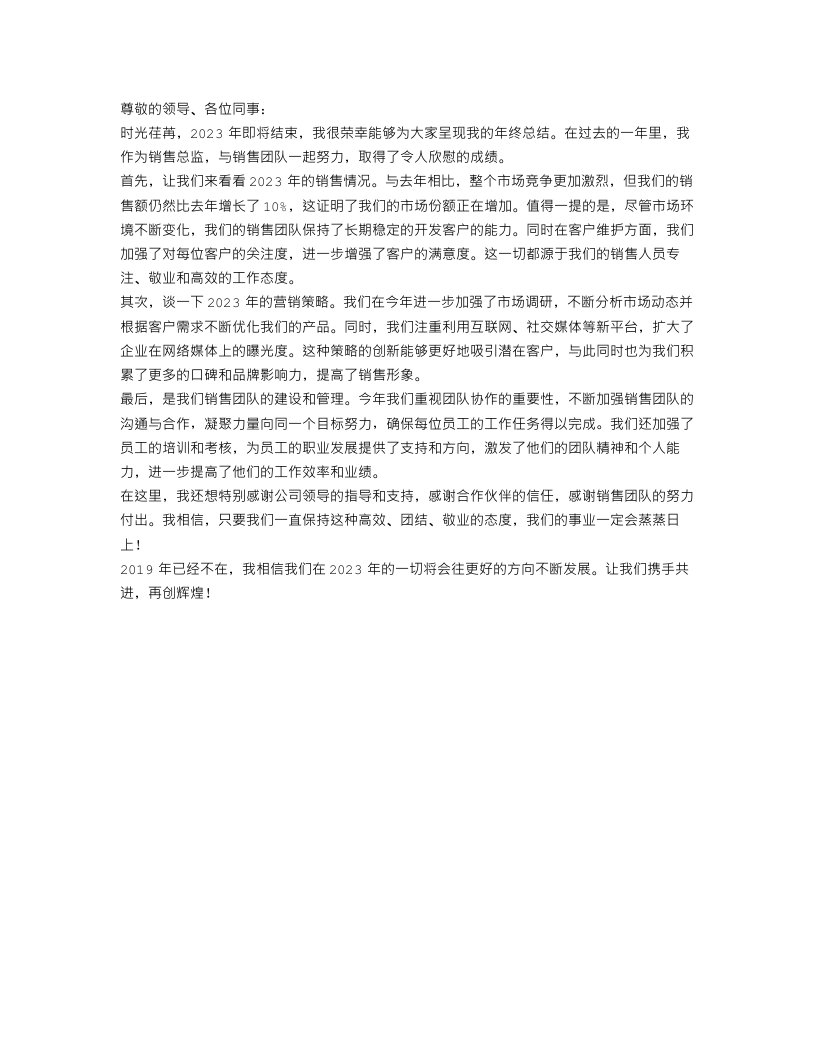 2023公司销售总监年终总结