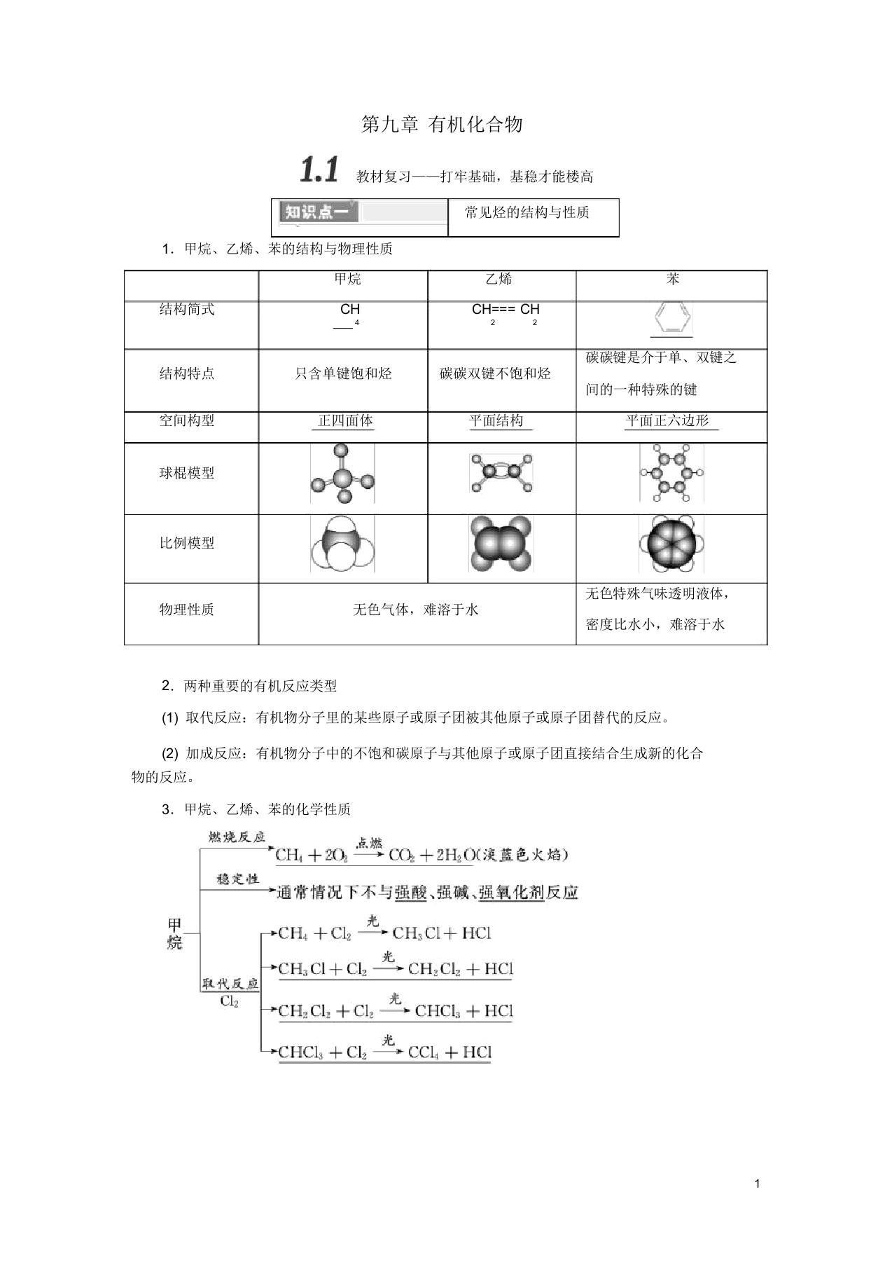 (通用版)2019版高考化学一轮复习第九章有机化合物学案