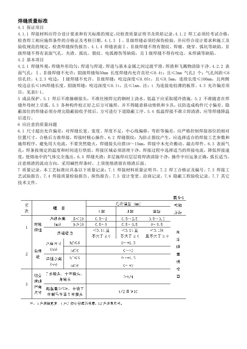 焊缝质量标准和焊缝等级分类