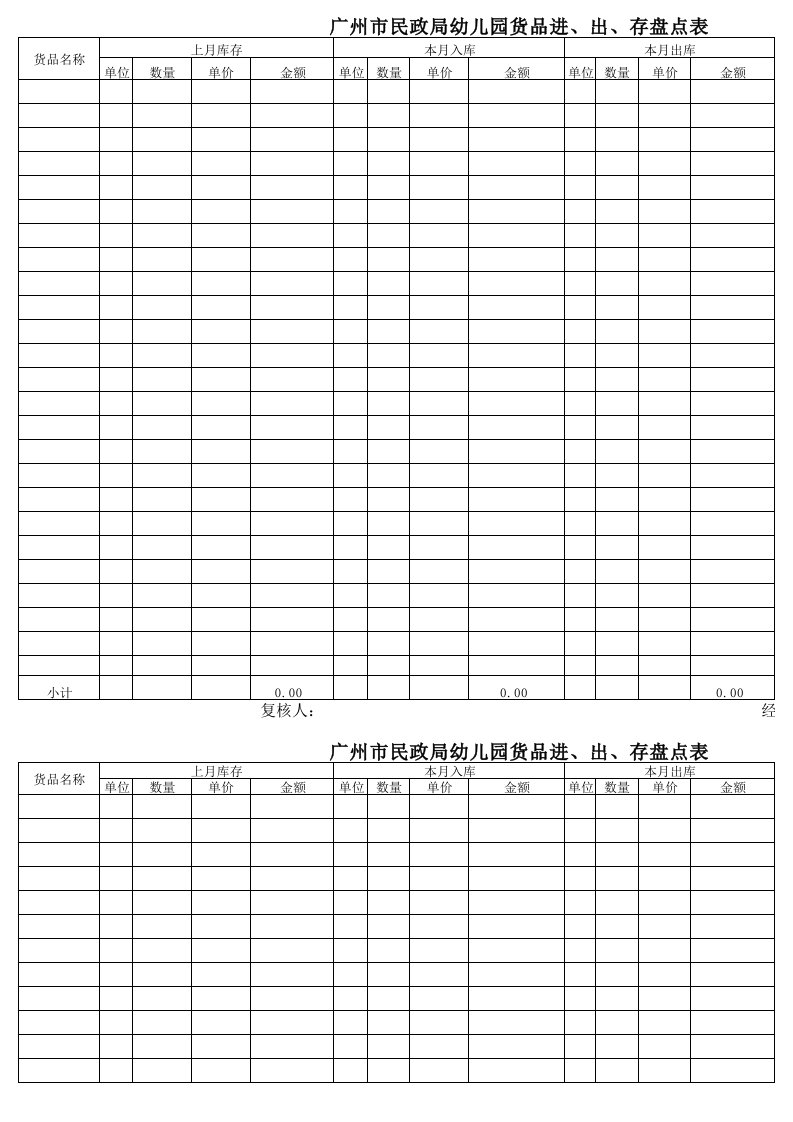 幼儿园进、出、存盘点表