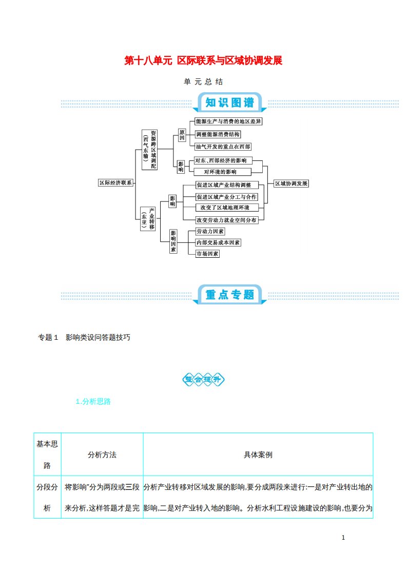 高考地理总复习第十八单元区际联系与区域协调发展单元总结学案