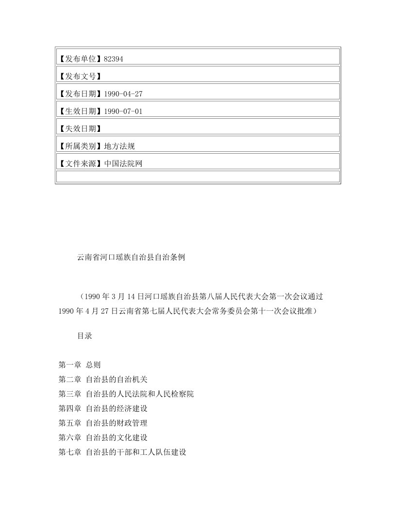 云南省河口瑶族自治县自治条例